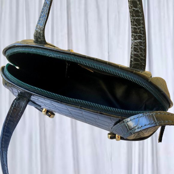 Bally Vintage Italy Croc Embossed Leather Shoulder Handbag Zipper - Picture 9 of 13